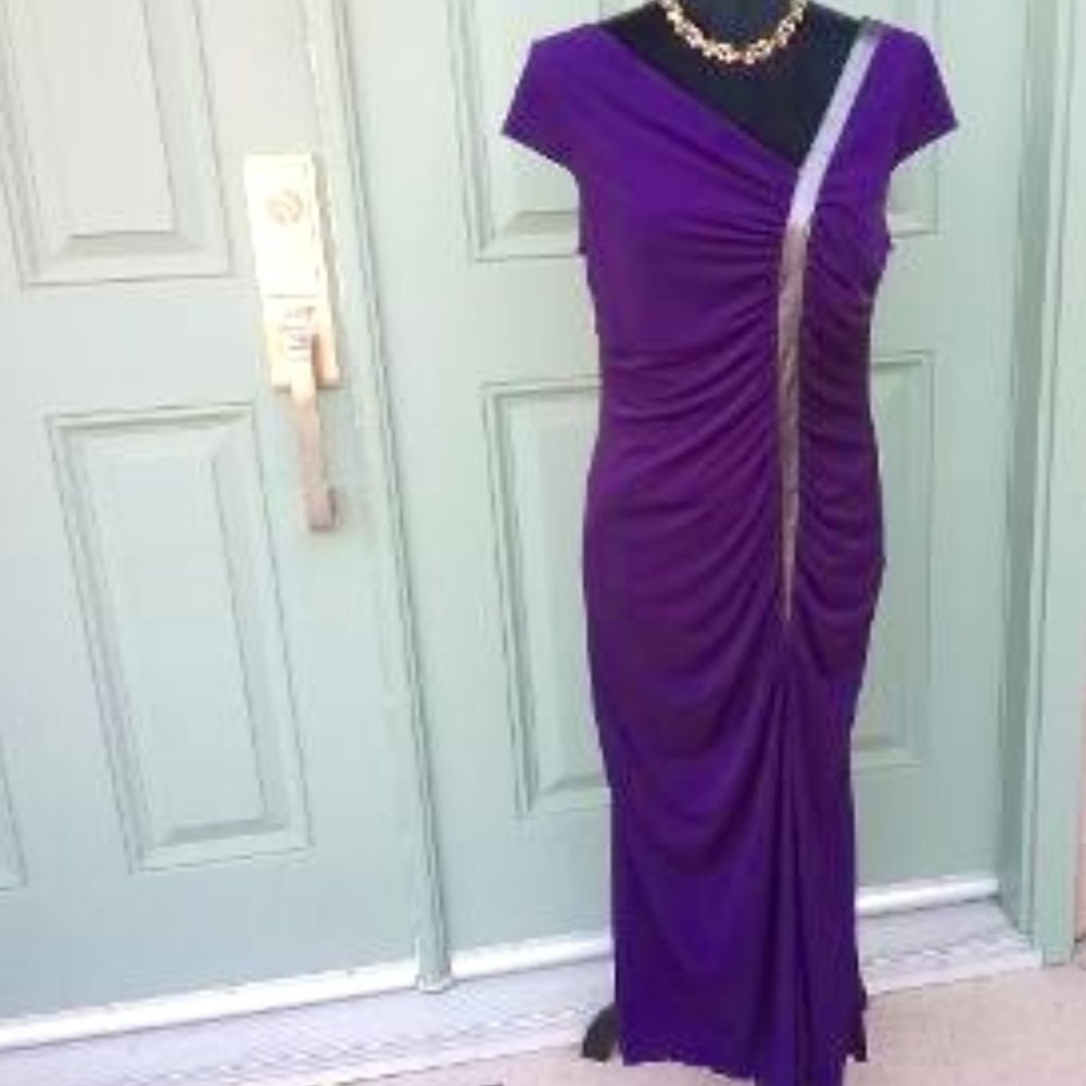 Mark Zunino Purple Evening/Cocktail Dress w/ Leather Accent -Size 10
